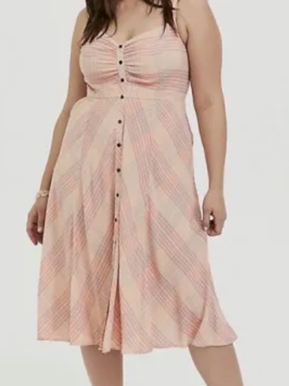 torrid Peach Plaid Challis Button-Front Midi Dress Size 1X Sleeveless - Picture 4 of 16